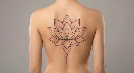 minimal lotus tattoo on the spine
