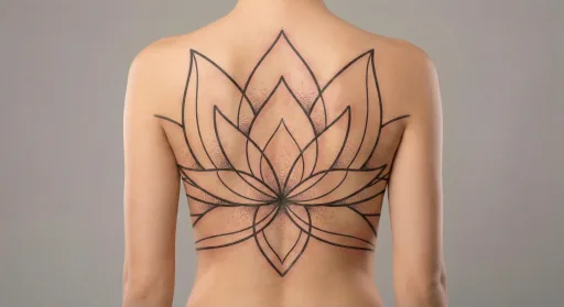 minimal lotus tattoo on the spine
