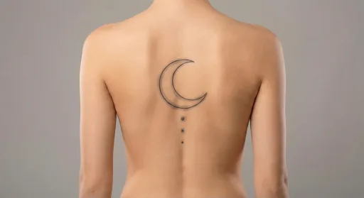 minimal moon tattoo on the spine