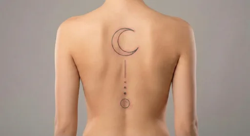 minimal moon tattoo on the spine