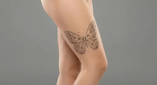floral butterfly tattoo on the thigh