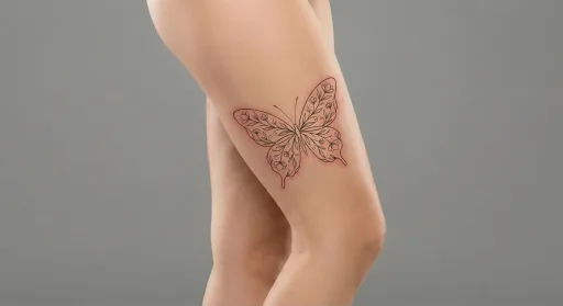 floral butterfly tattoo on the thigh
