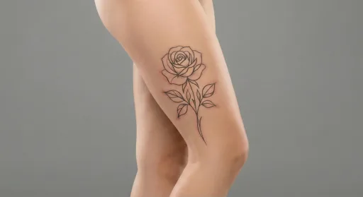 floral rose tattoo on the thigh