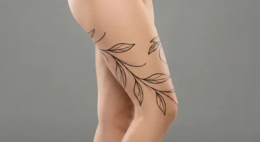 floral vine tattoo on the thigh