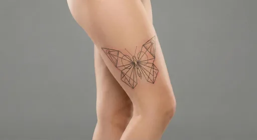 geometric butterfly tattoo on the thigh