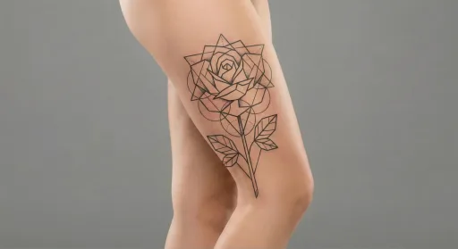 geometric rose tattoo on the thigh